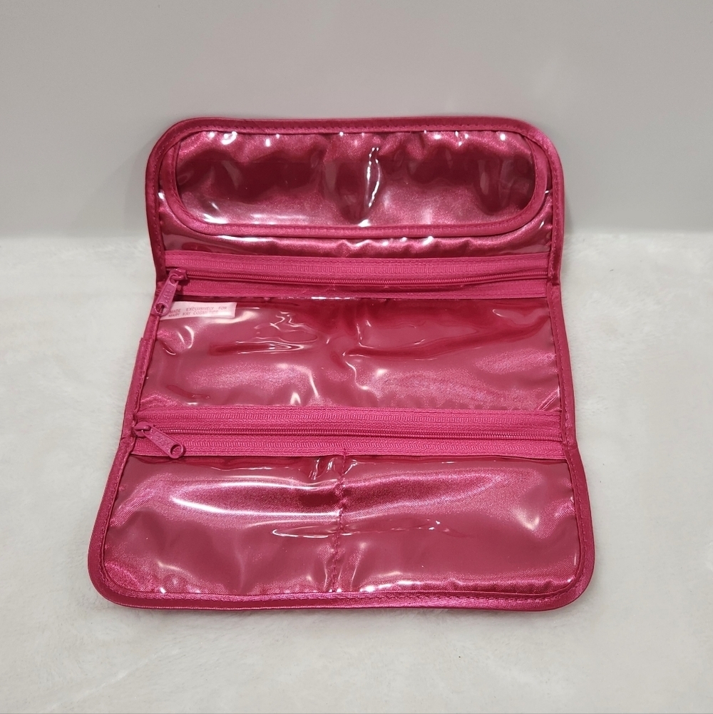 Mary Kay Vintage 90's Pink Satin Floral Cosmetic Jewelry Trifold Bag Pouch - Picture 3 of 9